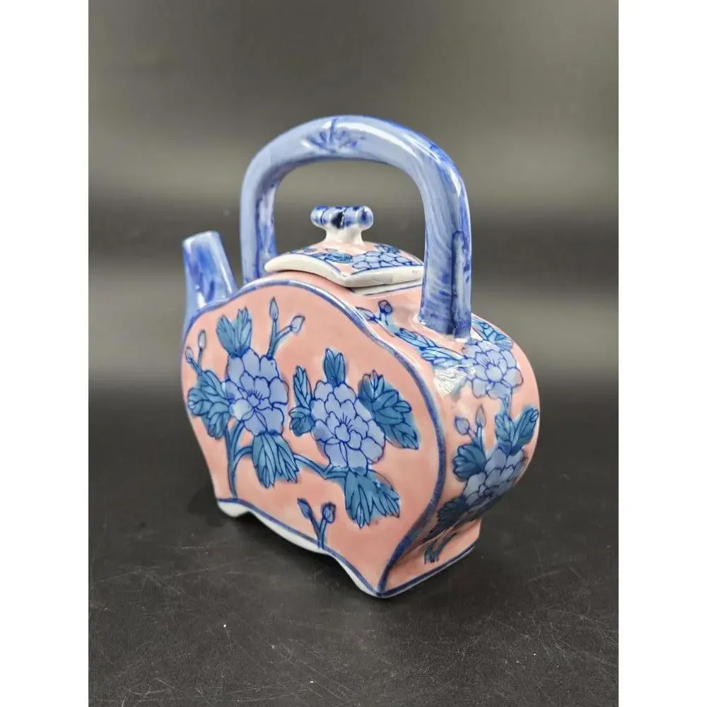 Ben Rickert Chinoiserie Teapot Blue Pink Floral Ceramic Asian Decor 5 In Tall - Picture 4 of 9